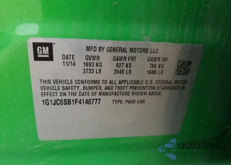 2015 Chevrolet Sonic Lt z USA, uszkodzony, nr VIN 1G1JC6SB1F4148777